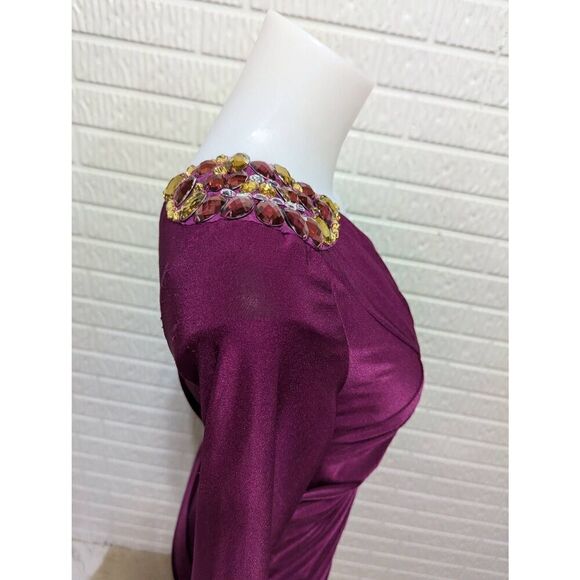 Cache Women's Purple Solid One Beaded Shoulder 80's Bodycon Dress Size 4 - Picture 9 of 10